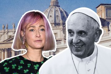Wymowna grafika Damięckiej po pogrzebie Franciszka. Internauci poruszeni Matylda Damięcka i papież Franciszek na tle Bazyliki Świętego Piotra